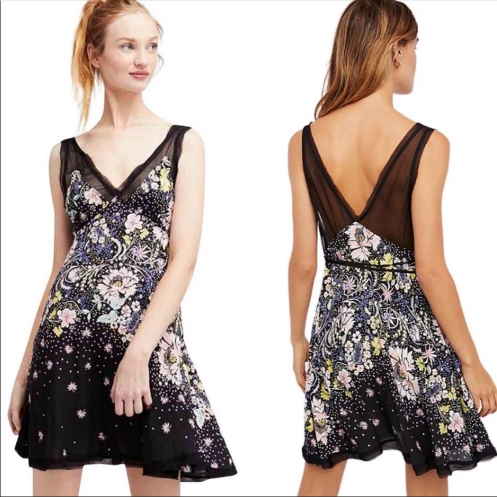 Free People Longwood Floral Sheer Panel Slip Dress